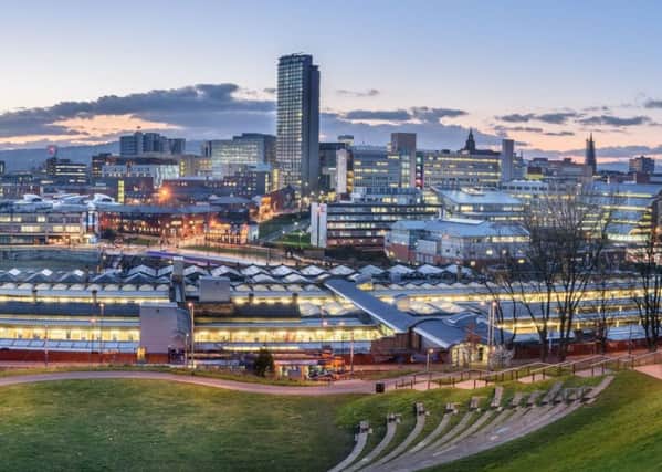 Panoramic view of Sheffield city from the amphitheatre
