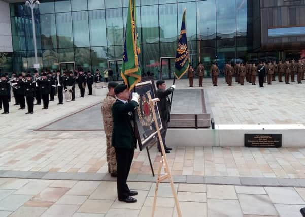 The handover to Doncaster of the Kings Own Yorkshire Light Infantry's regimental colours