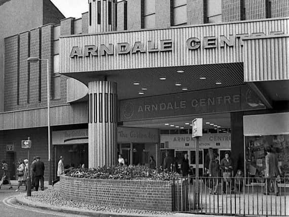 The entrance to the Arndale Centre, now Frenchgate. The Golden Egg cafe is on the left with Bradley's Records on the right. (Photo: Chris Richmond).
