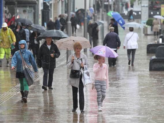 Torrential downpours of rain are expected to hit South Yorkshire today