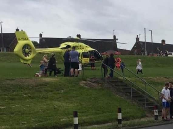 The Yorkshire Air Ambulance at the scene of yesterday afternoon's crash at Edlington