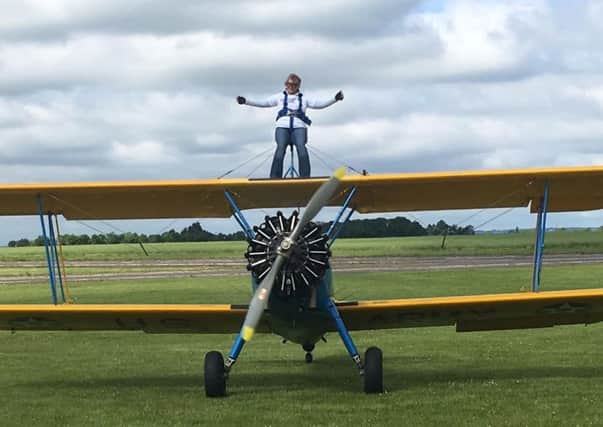 Anne Ibbitson on the wing walk.