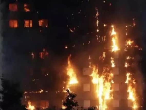The fire rips through the tower block in London.