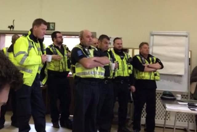Doncaster police in a briefing before Operation Duxford.