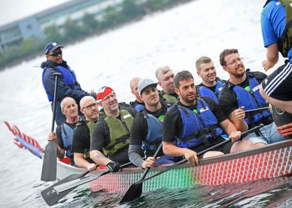 Eve Merton Dreams Trust Team Weevil, take to the waters, during the Dragon Boat challenge. Picture: Marie Caley NDFP Dragon Boat MC 10