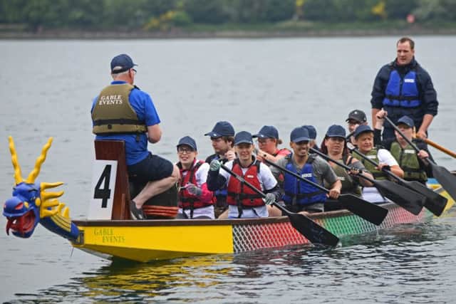'Pushing 30', the team representing Autism Plus, pictured on the Lake. Picture: Marie Caley NDFP Dragon Boat MC 5