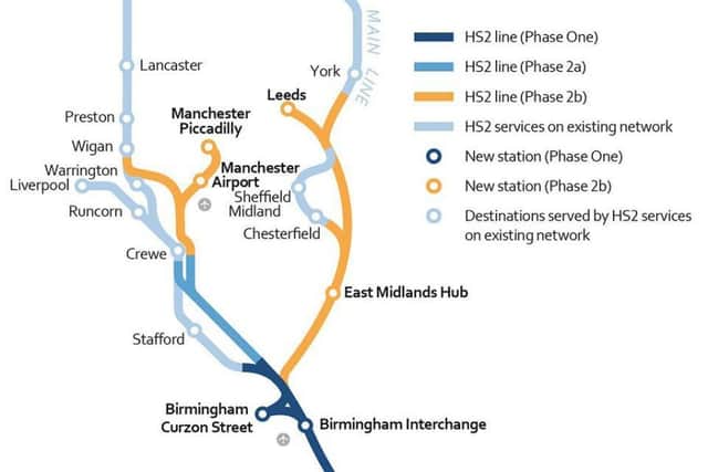 The confirmed route for HS2 through South Yorkshire.