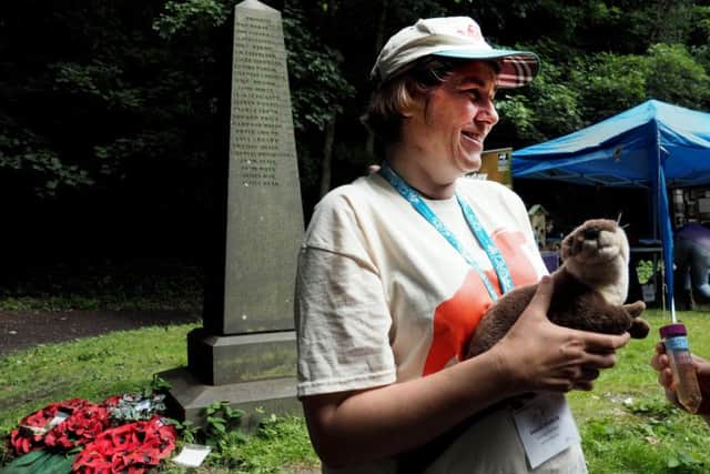 Wardsend Cemetery Bioblitiz and Open Day: Dr Deborah Dawson of the University of Sheffield in the cemetery explaining her work to monitor otters on the River Don