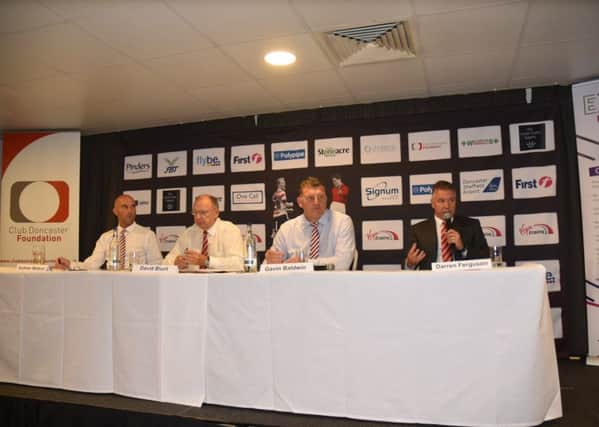 Vice-chairman Andrew Watson, chairman David Blunt, chief executive Gavin Baldwin and Rovers boss Darren Ferguson at Meet The Owners