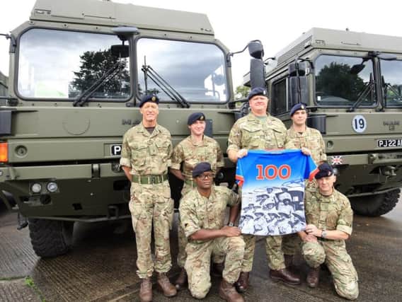 TA soldiers at Scarborough Barracks in Doncaster marking 100 years of the Doncaster logistics corps unit.