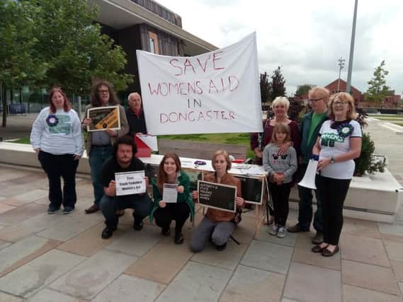 Protesters fighting for Doncaster Women's Aid outside the Civic Offices