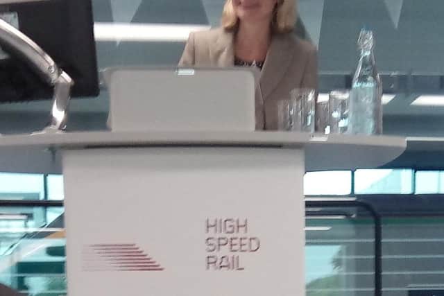 Education secretary Justine Greening at the National College for High Speed Rail in Doncaster