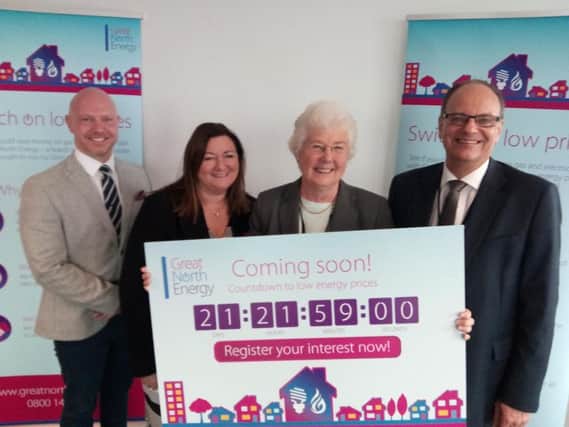 Doncaster Council officer Richard Smith, Robin Hood Energy chief executive Gail Scholes, Mayor of Doncaster Ros Jones and Doncaster Council director of regeneration and environment Peter Dale launch the new Doncaster Council energy offer, Great North Energy