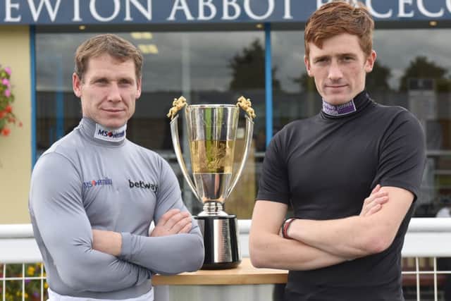 Champion jockey Richard Johnson (left) with one of his main challengers for this year's title trophy, Sam Twiston-Davies. (PHOTO BY: Fiona Crawford)