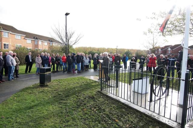 The dedication ceremony for the Markham Main Pit Memorial in Armthorpe on Saturday morning, Doncaster, United Kingdom, 4th November 2017. Photo by Glenn Ashley.