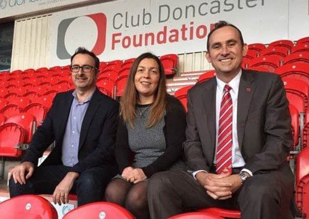 Pictured (l-r): Anthony Temperton (DB4C), Angela Bullivant (Westfield Health) and Jim Lord (Club Doncaster Foundation).