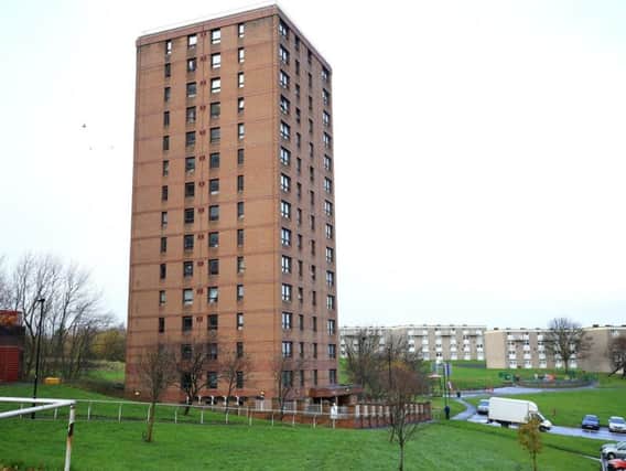 The tower block.