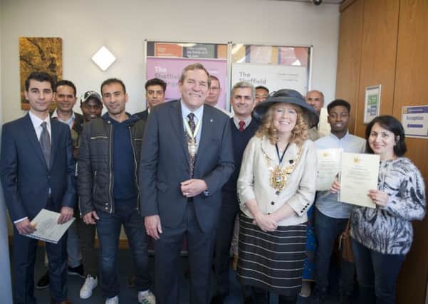 Master Cutler Kenneth Cooke and Lord Mayor Councillor Anne Murphy with students