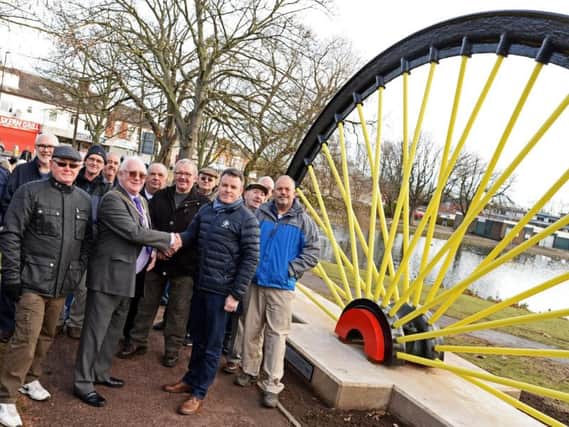 Askern Mayor Francis Jackson pictured with Chris Penn, Keepmoat Operations Director and former miners at the unveiling of the Askern Colliery Memorial.  Picture: Marie Caley NDFP Miners Memorial MC 3