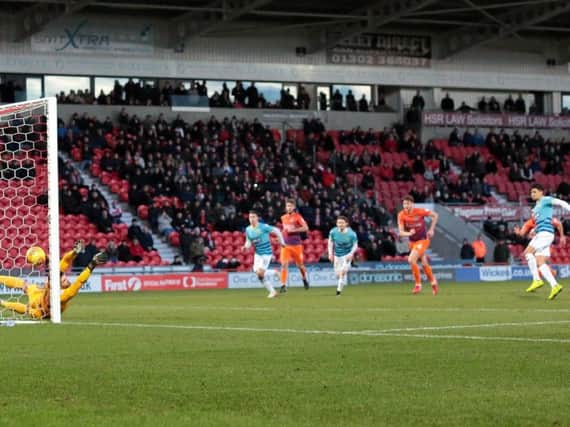 Niall Mason fires home his second penalty in as many games for Rovers against Northampton. Picture: Glenn Ashley