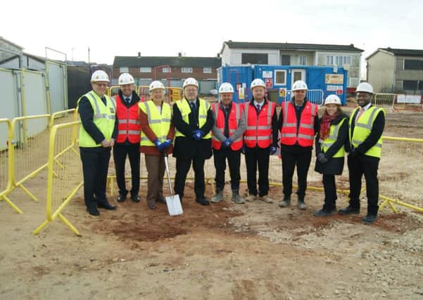 Partners celebrating by breaking the ground for a housing development in Bristol Grove Wheatley, Doncaster.