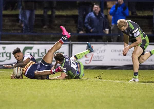 Jack Ram scores for the Knights in their clash with Yorkshire Carnegie