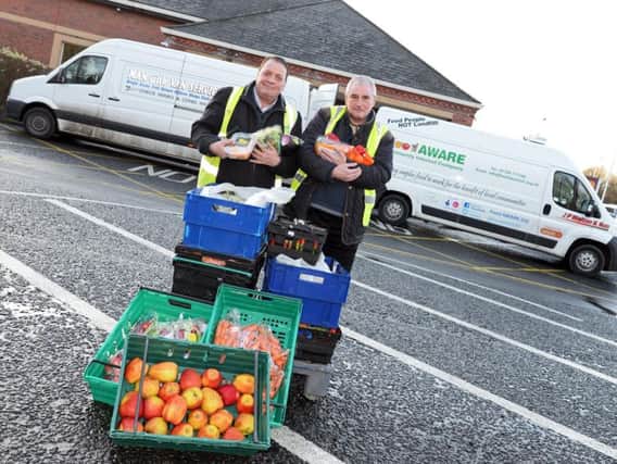 Mark Dockerty, Food Aware Co-ordinator and Ray Spencer, also of Food Aware, pictured at Sainsbury's Edenthorpe collecting donations for the Thorne and Moorends Food Bank Hub and Mexborough Food Bank. Picture: Marie Caley Food Donation MC 1