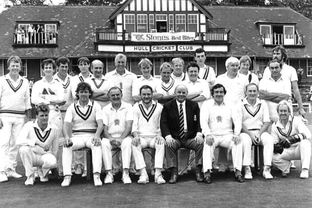 Hull Circle Cricket Ground

The F. S. trueman International XI poses in front of The Circle's impressive pavilion with members of the opposing team, a Humberside XI.
In theback row can be seen Peter Lever, Don Shepherd, Graham Roope, David Steele, Frank Hayes and John Edrich.

In the front row we can see Tom Graveney, Fred Trueman, Ray Illingworth and Bob Taylor.