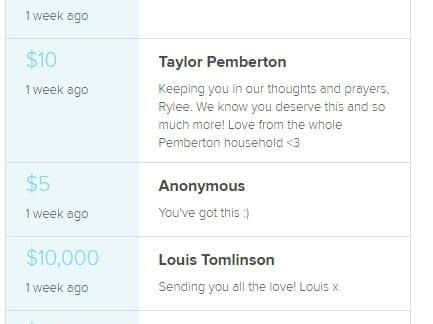 Louis Tomlinson's donation on the site.