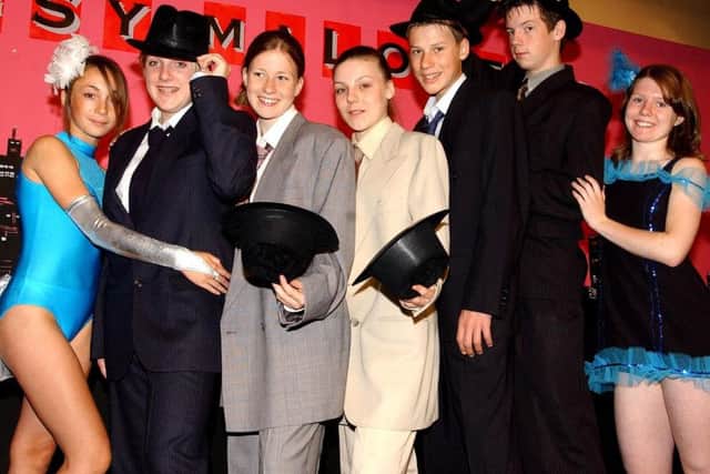 Rachel (left) in a production of Bugsy Malone at Hungerhill School in 2004.