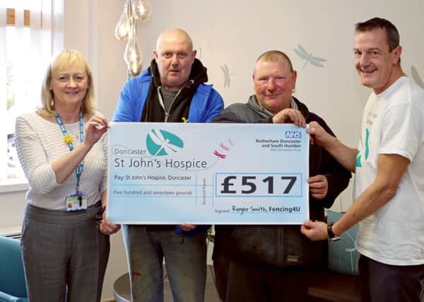 Pictured from left to right are Lindsey Richards, of St Johns Hospice; Wicksy, Roger Smith and Chris Smith of the hospice.
