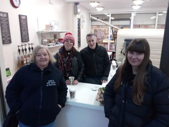 Left to right are market traders who have recently relocated to Doncaster Corn Exchange, Gail Goodwin, Joanne Carline, Derek Blacklaws, and Greta Deinton