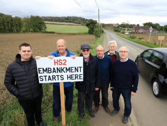 Barnburgh and Harlington against HS2 Action Group held a day of action with helium balloons in place to show the height and width of the HS2 embankment when it goes through Barnburgh, Doncaster.