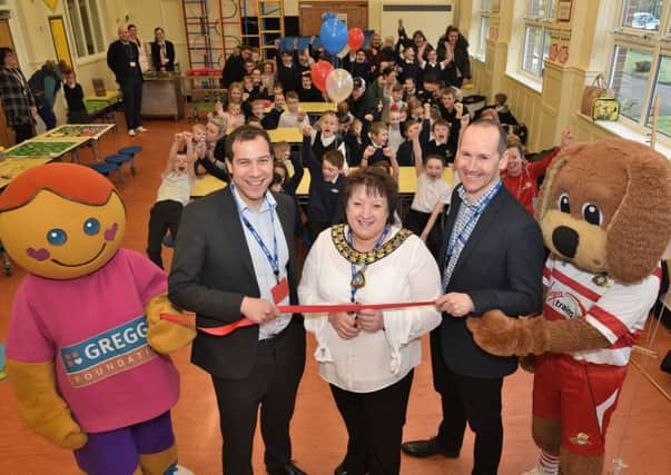 Marshland Primary School, Doncaster. The launch of the Breakfast Club by the Mayor of Doncaster, Ros Jones, and funded by General Mills UK in partnership with The Greggs Foundation.