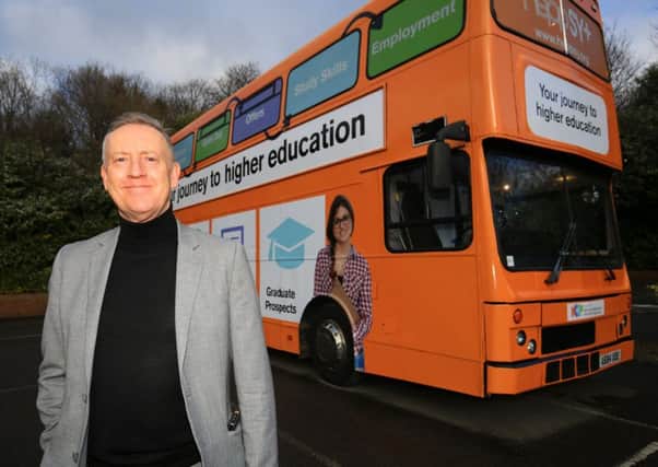My favourite things with Mike Garnock-Jones, Director Higher Education Progression Partnership. Mike is pictured with the HEPPSY mobile bus designed to go into more deprived areas to raise awareness of higher education opportunities with young people.