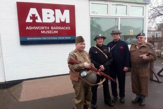 left to right: Doncaster Home Guard re-enactment group Chris Shaw, 62, Mick Brand, 55, Steve Green, 62, and Paul Grimley, 61