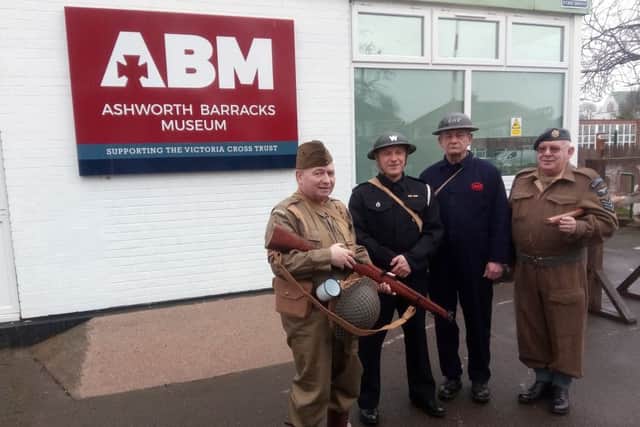 left to right: Doncaster Home Guard re-enactment group  Chris Shaw, 62, Mick Brand, 55, Steve Green, 62, and Paul Grimley, 61