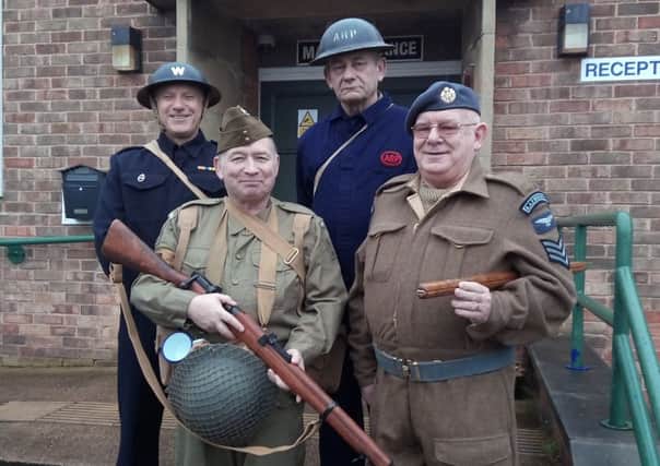 left to right: Doncaster Home Guard re-enactment group Mick Brand, 55, Chris Shaw, 62, Steve Green, 62, and Paul Grimley, 61