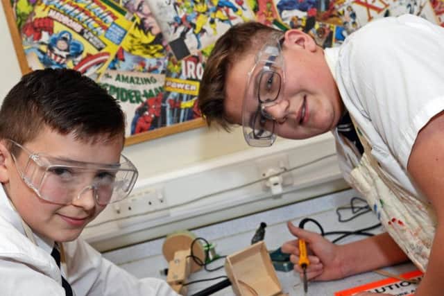 Year nine Product Design pupils Bradley Scott and Logan Murray, both 13, pictured in class. Picture: Marie Caley NDFP Armthorpe Academy MC 2