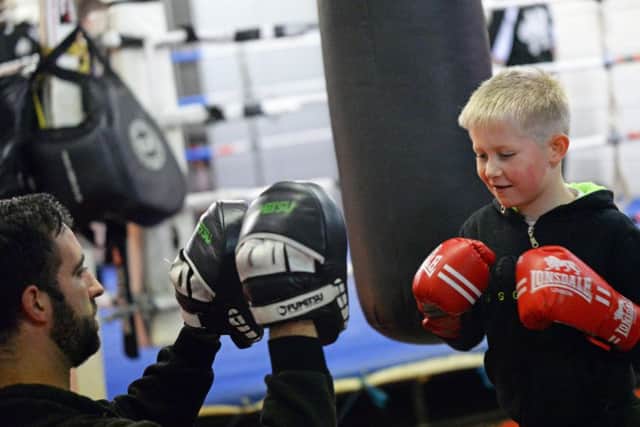 Lukas Scholes, seven, pictured training at Almonds Boxing Academy. Picture: Marie Caley NDFP AlmondsBoxing MC 2