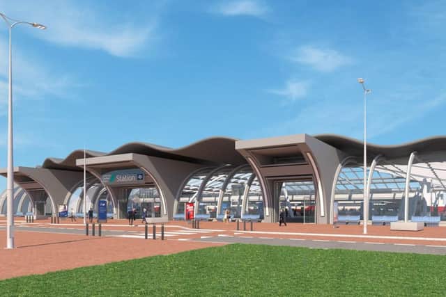 Artists impression of an East Coast mainline station at Doncaster Sheffield Airport