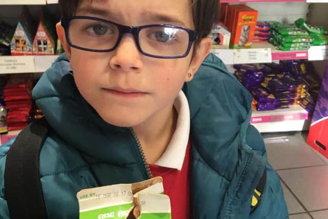 Lisa Gocoul was angry after her son, Vinnie, pictured, came out Hawthorne Primary School, Cantley,  with a carton of milk that was several days past its use-by date.
