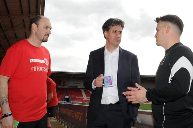 Mr Miliband chats about Fit Rovers with participant Darren Greaves and course coordinator Scott Copeland.