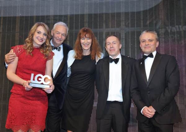Sally Gawthorpe, broadcaster Jon Snow, Diana Terris, Richard King, and Robyn Tuddenham at the awards ceremony