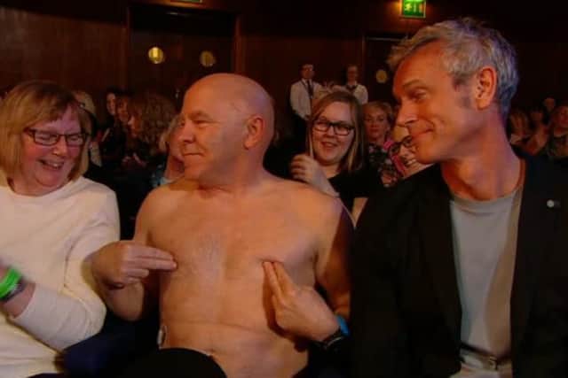 Dom sat naked in the audience. (Photo: ITV).