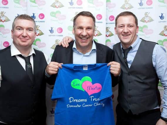 Football star Paul Merson at a fund raiser for the Eve Merton Dream Trust with Martin Lawrence and Clynton Johnson, charity co. founders