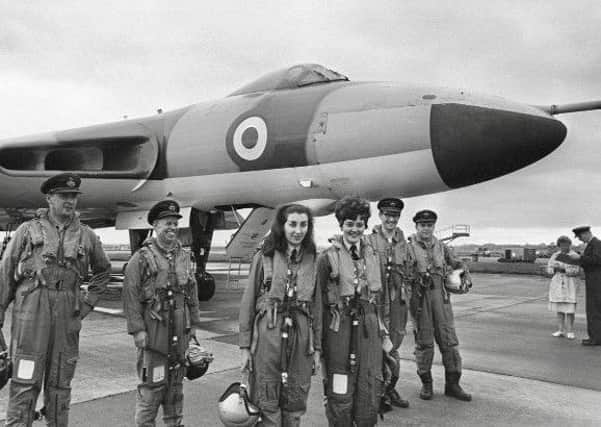WRAF girls Margaret Drabble (left) and Rita Smith were the first women to fly in a Vulcan Bomber on June 27, 1966 , RAF Finningley