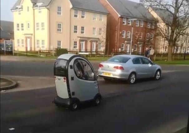 The mobility scooter was filmed on Bawtry Road at rush hour yesterday morning. (Photo: Steven Barker).