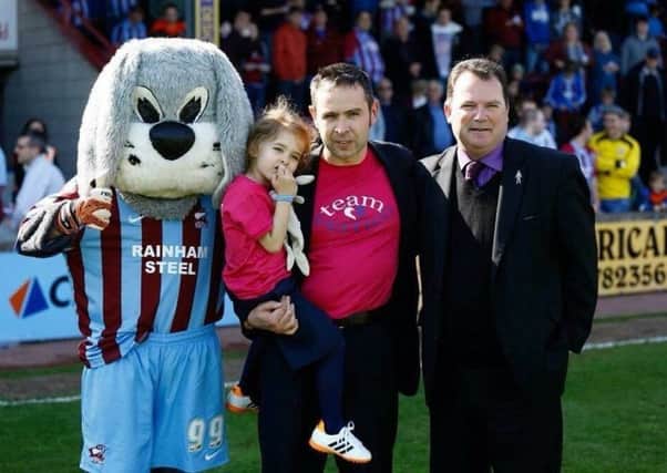 Paul Verrico with daughter Lucia with Scunny Bunny and Peter Swann