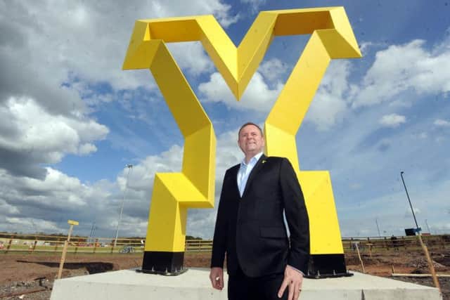 26 April 2018....Sir Gary Verity unveils a new piece of land art/scupture in Doncaster. Picture Scott Merrylees